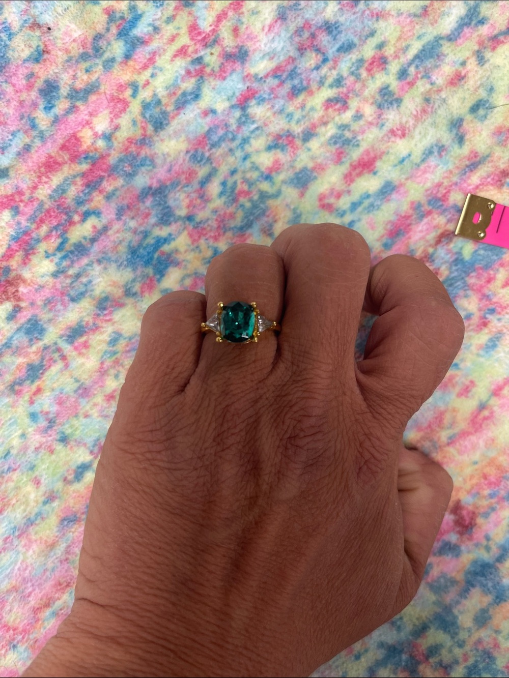 Ring Gold Band with Deep teal emerald Cushion Stone